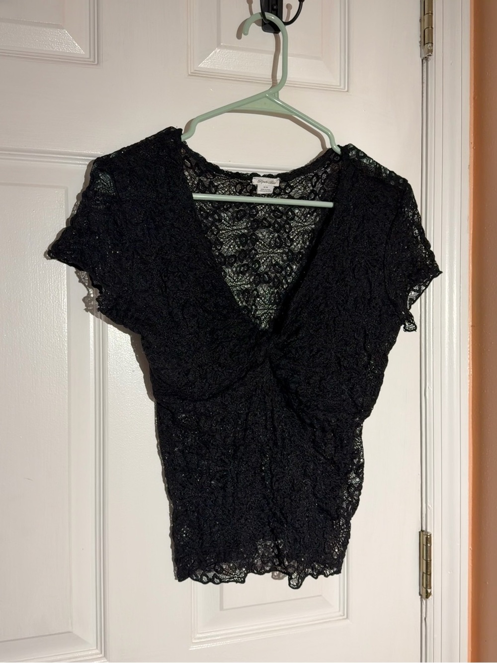 Kimchi Blue Black Lace Twist-Front V-Neck Top
